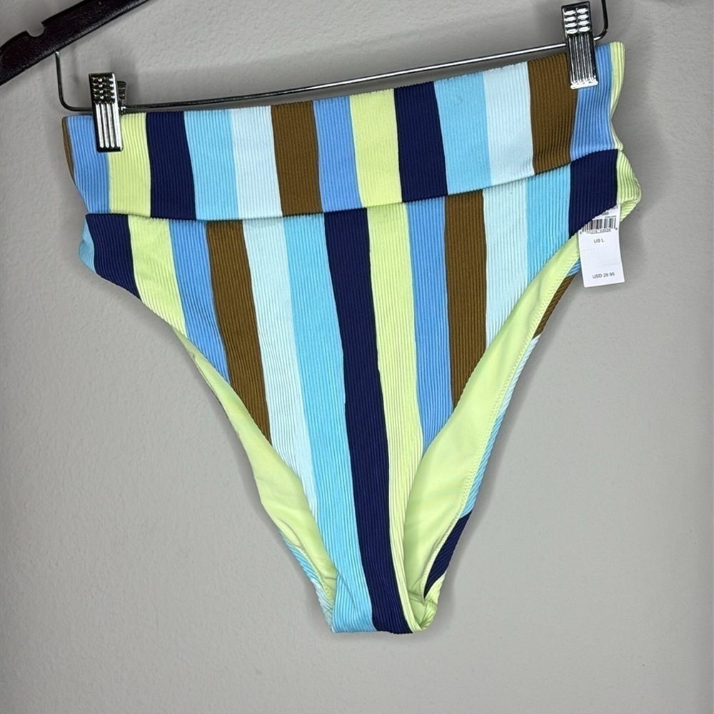 Aerie Striped High Cut Cheeky Bikini Bottom in Women's Size Large NWT